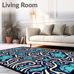 Turquoise Turtle Waves Navy Cream Rug