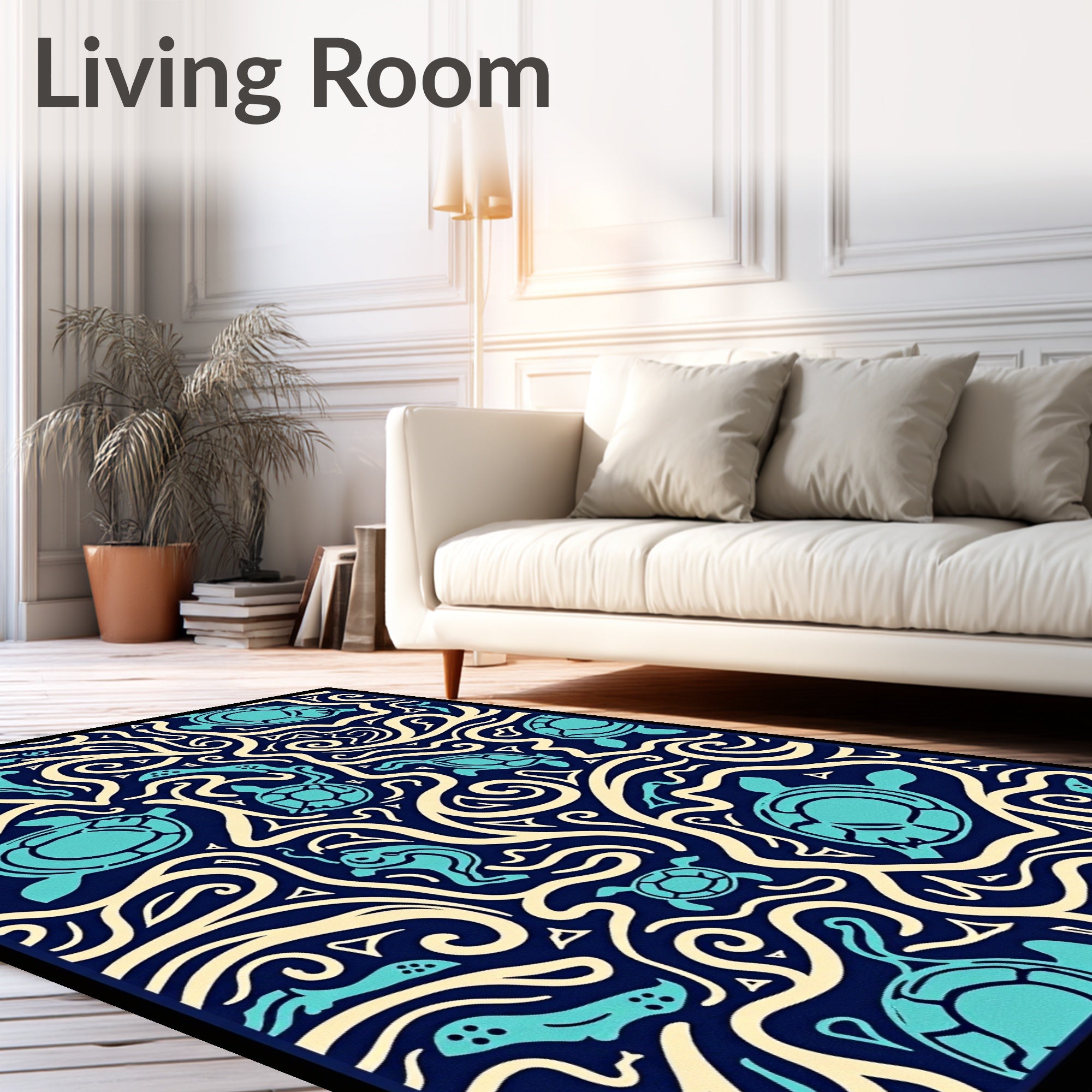 Turquoise Turtle Waves Navy Cream Rug