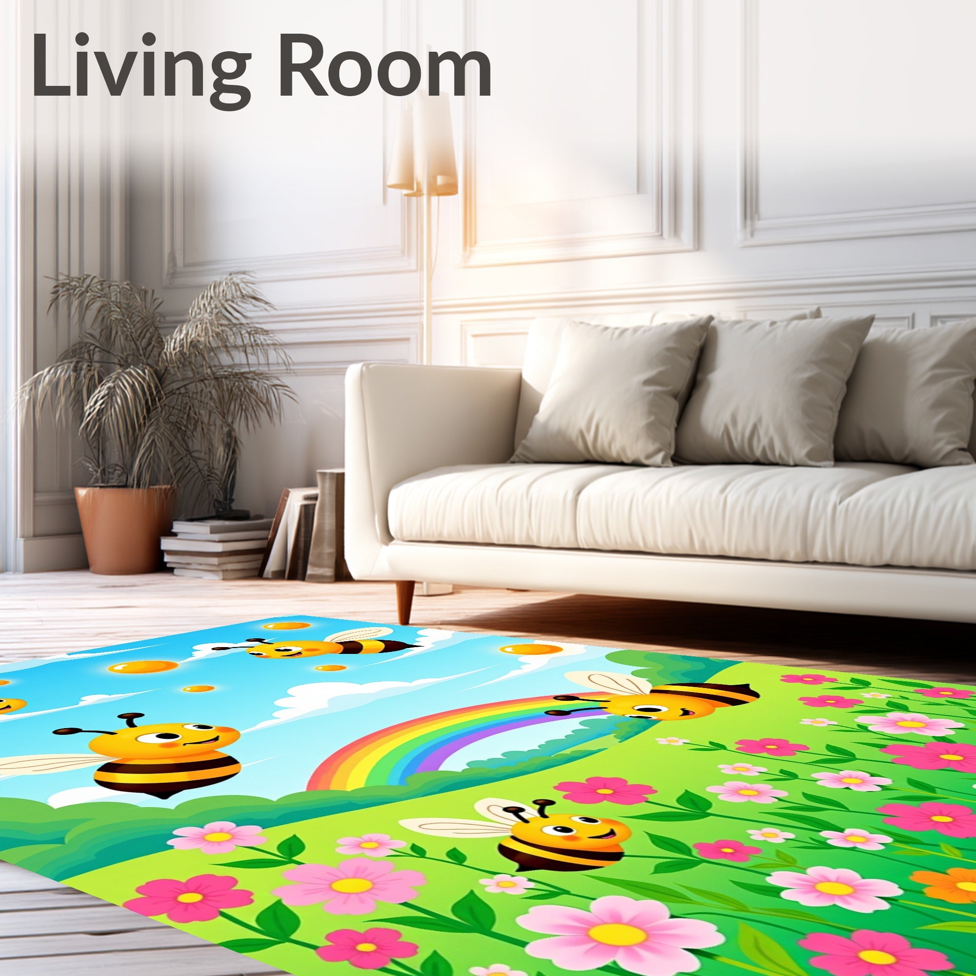 Playful Bees And Flowers Meadow Rainbow Rug