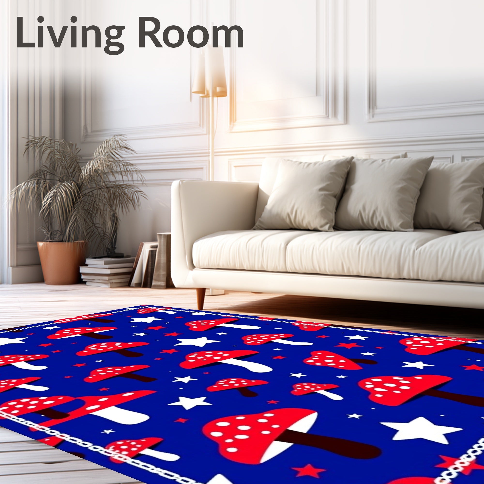 Red White Polka Dot Mushroom Stars Rug