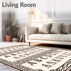 Ornate Sepia Typography Border Rug
