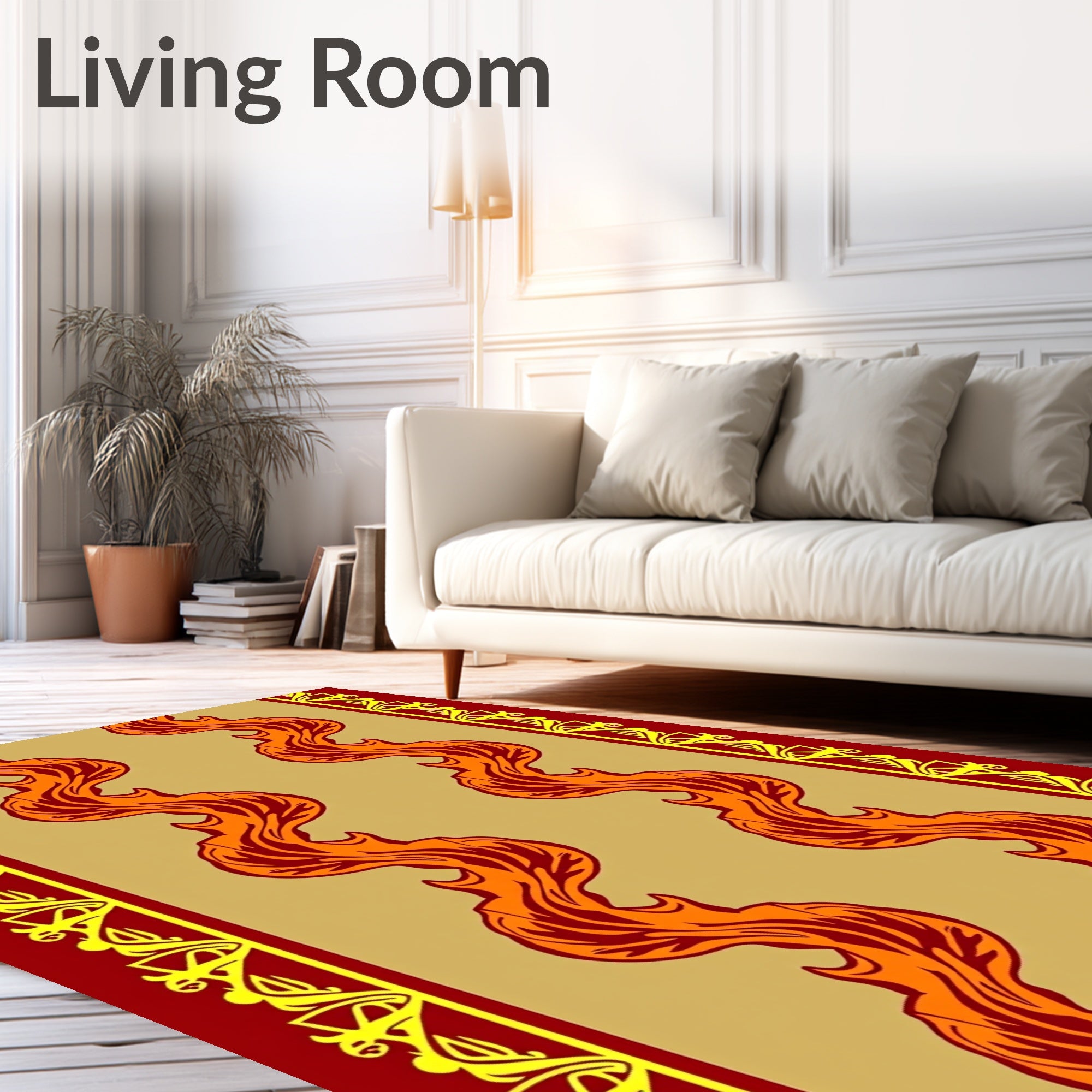 Crimson Orange Flame Scroll Rug