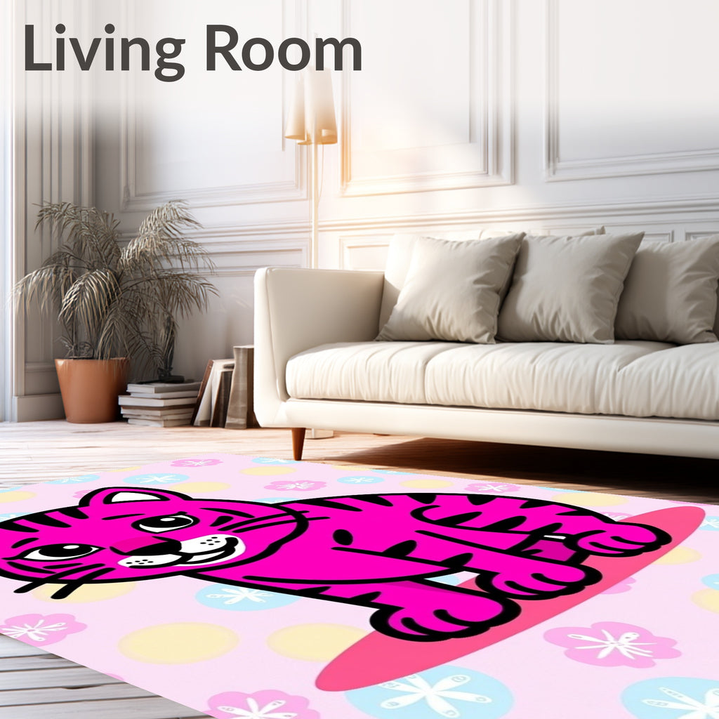 Pink Tiger Floral Dot Playful Rug