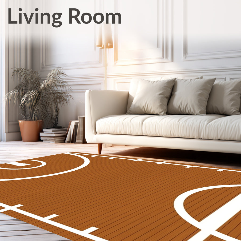 Wood Grain Basketball Court Lines Rug