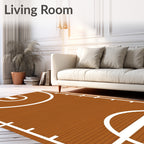 Wood Grain Basketball Court Lines Rug