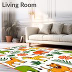 Playful Safari Animals Orange Green Zebras Rug