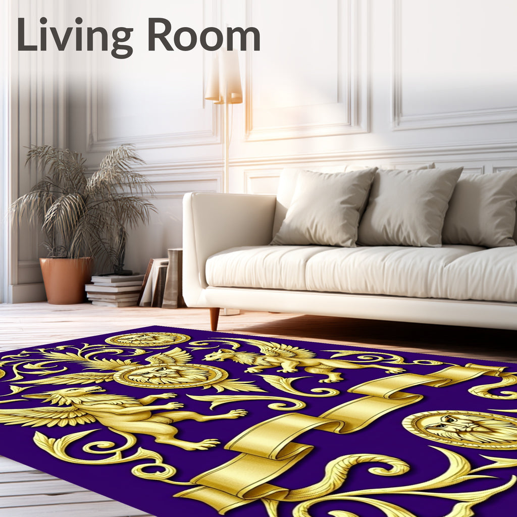Golden Mythical Griffin Rampant Crest Rug