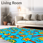 Whimsical Yellow Blue Character Collage Rug