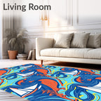Nautical Sailboats Blue Orange Waves Rug