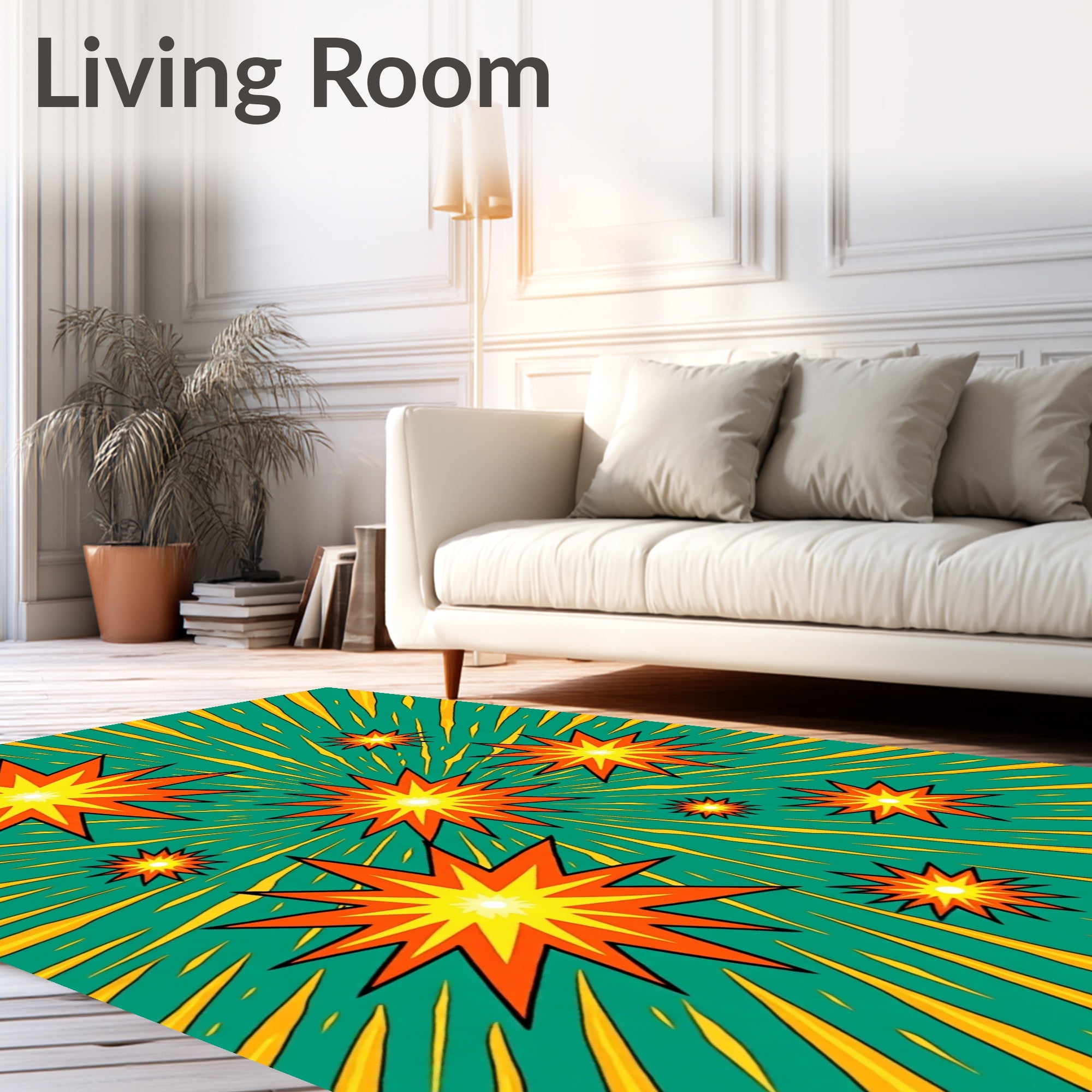 Explosive Teal Orange Starburst Collage Rug