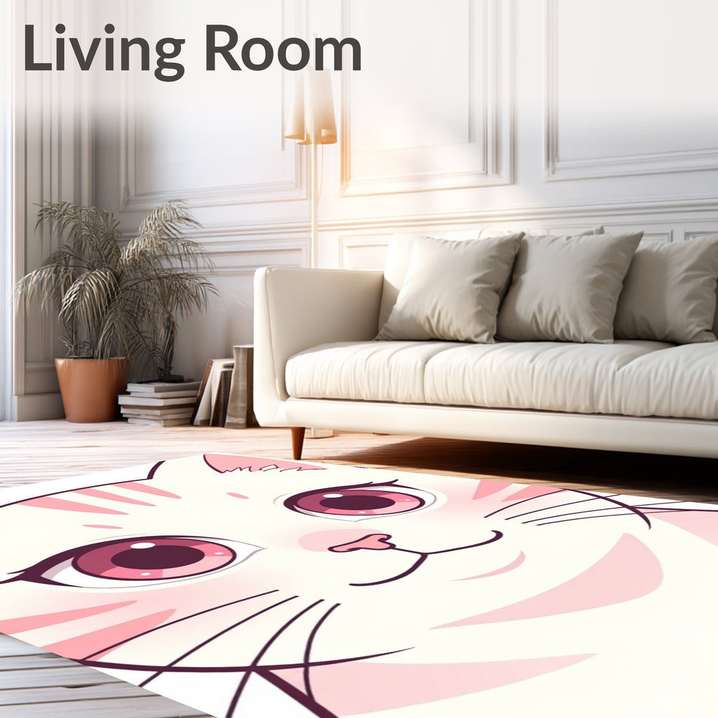 Cute Pink Striped Cat Face Rug