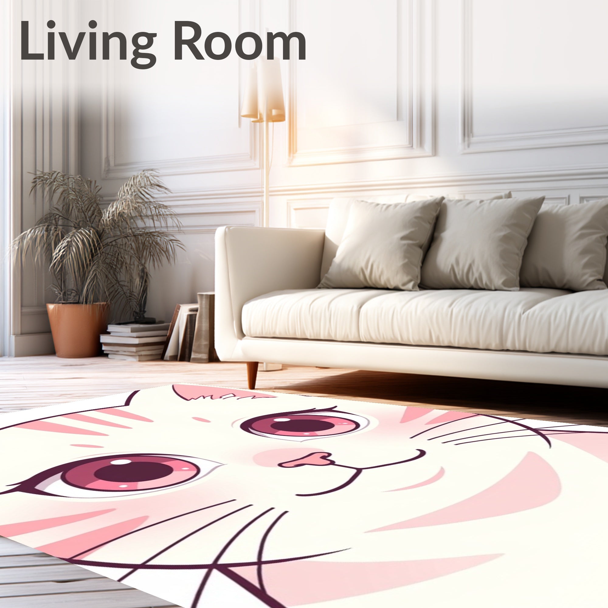 Cute Pink Striped Cat Face Rug