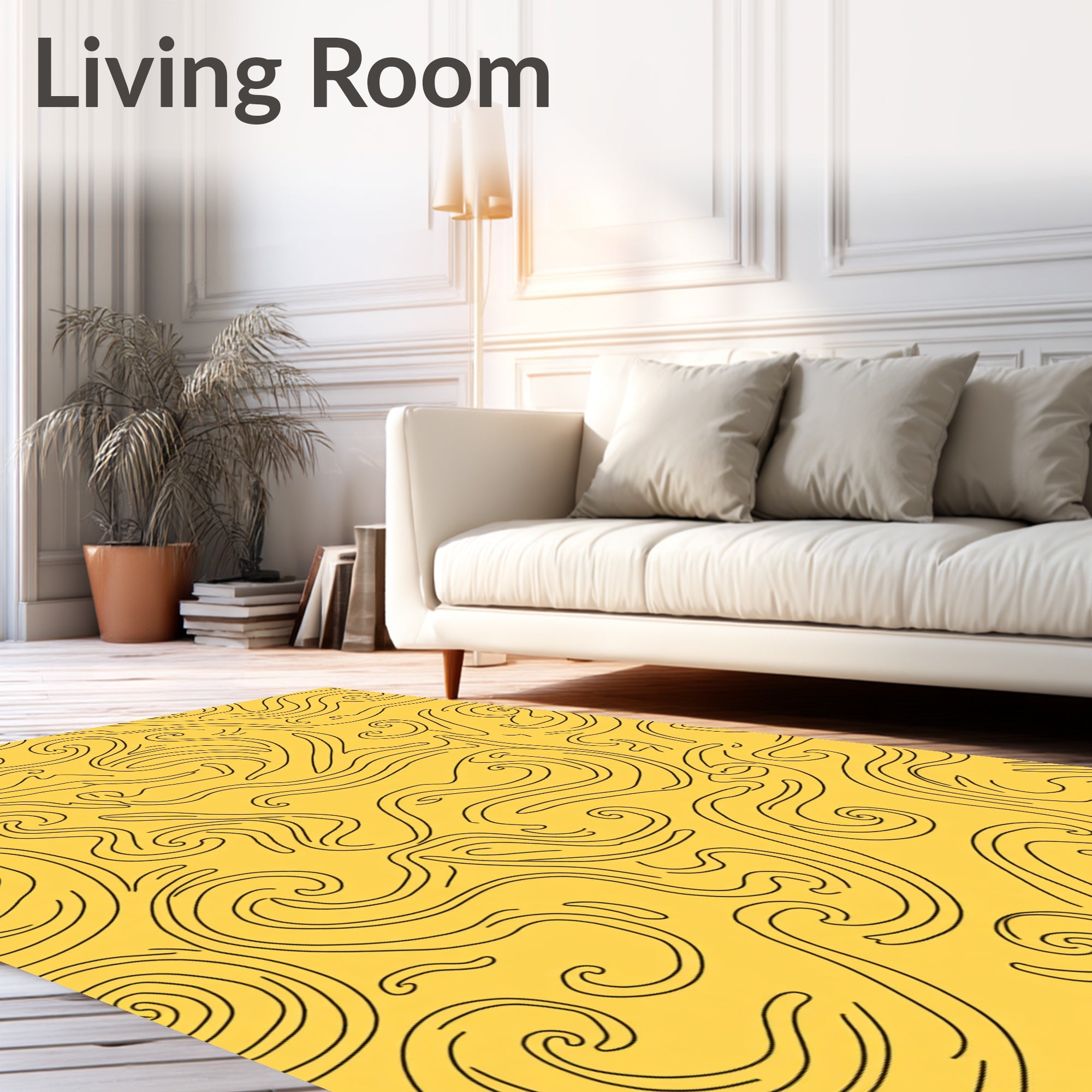 Yellow Swirl Abstract Line Art Rug