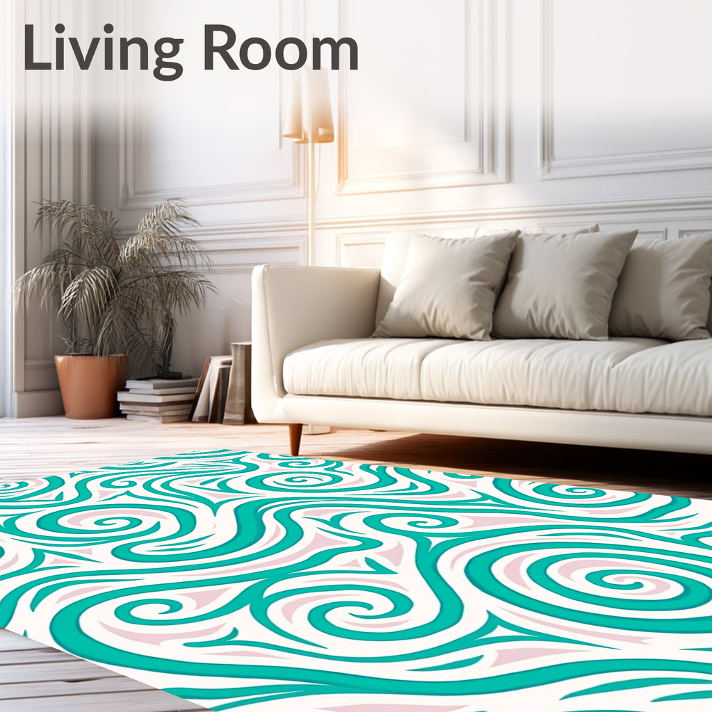 Teal Swirl Abstract Organic Rug