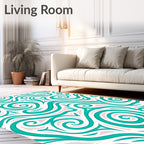 Teal Swirl Abstract Organic Rug