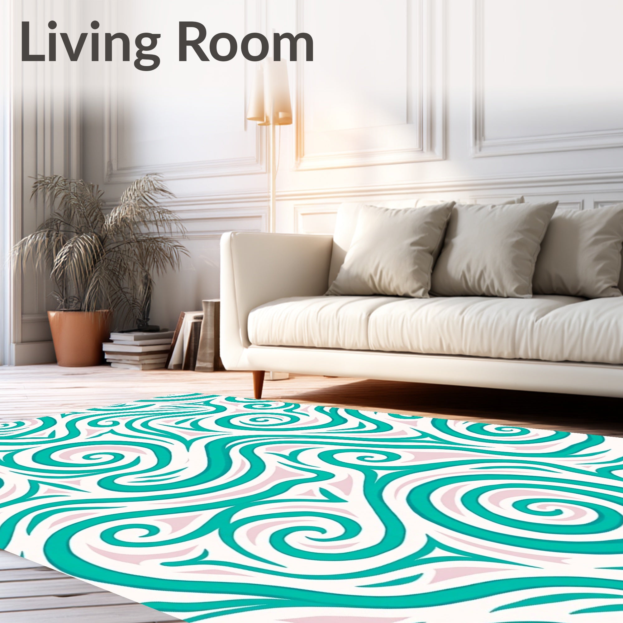 Teal Swirl Abstract Organic Rug