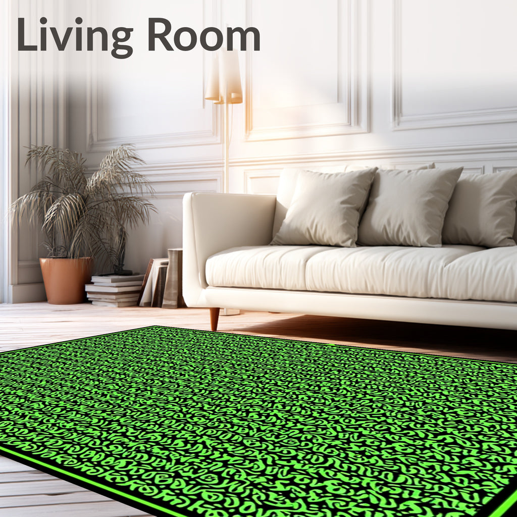 Bold Neon Green Abstract Scribbles Rug