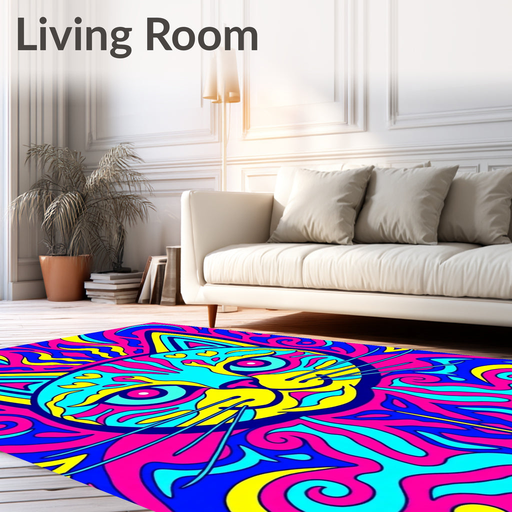 Vibrant Psychedelic Cat Swirl Rug