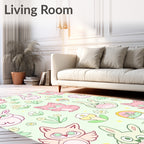Pink Cartoon Animals Easter Floral Rug
