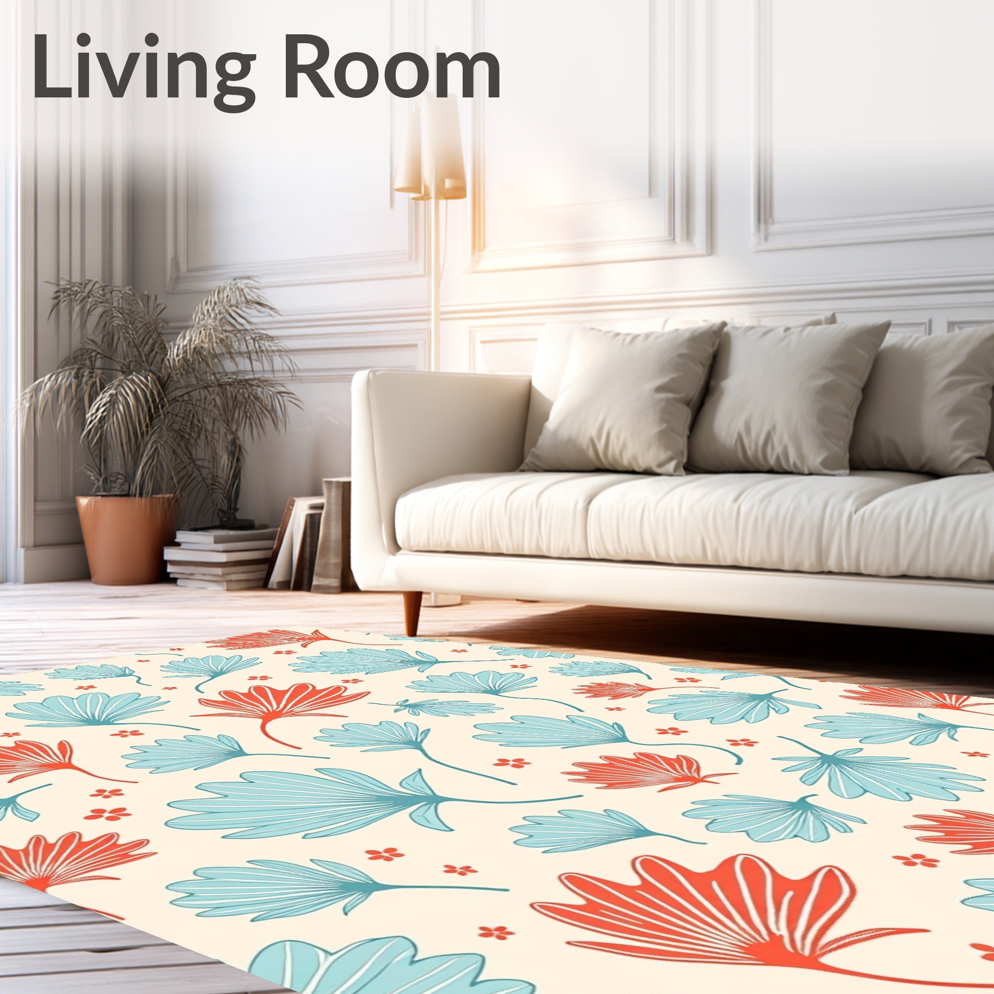 Coral Blue Tropical Floral Scatter Rug