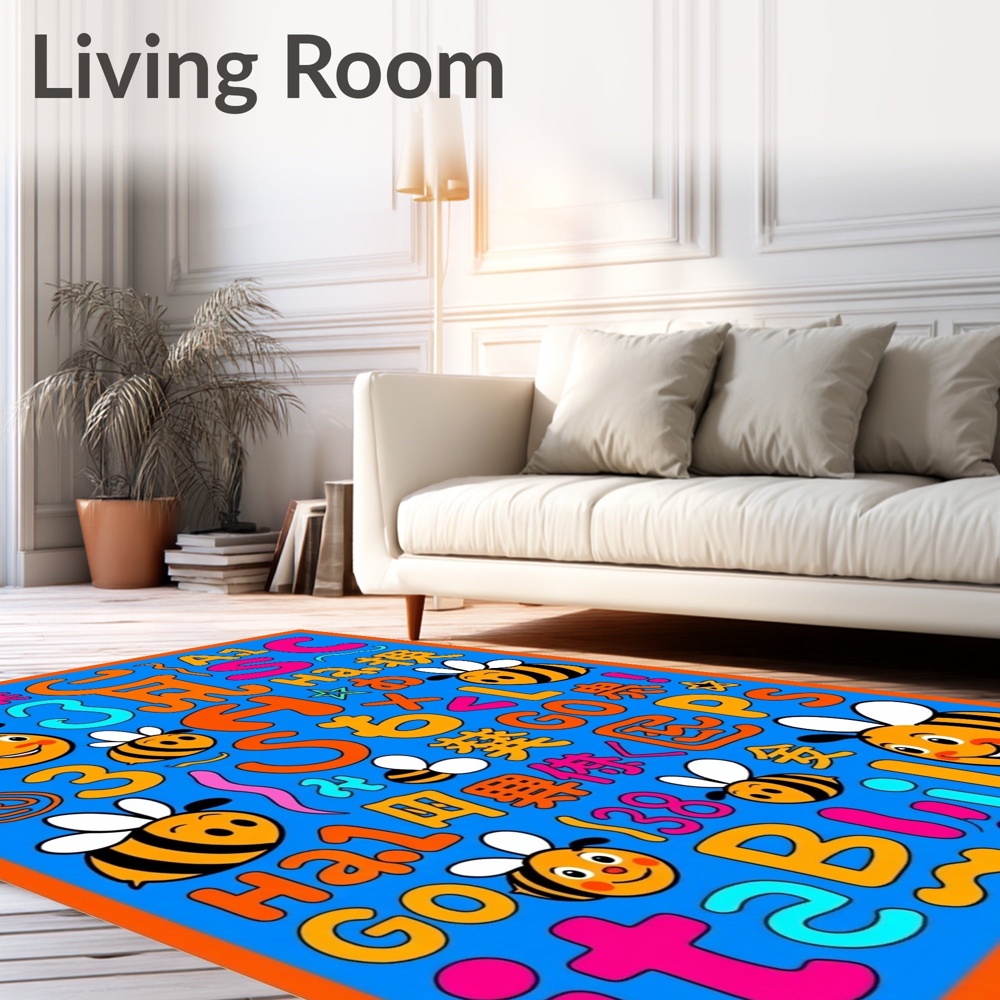 Whimsical Bumblebees Alphabet Scatter Rug
