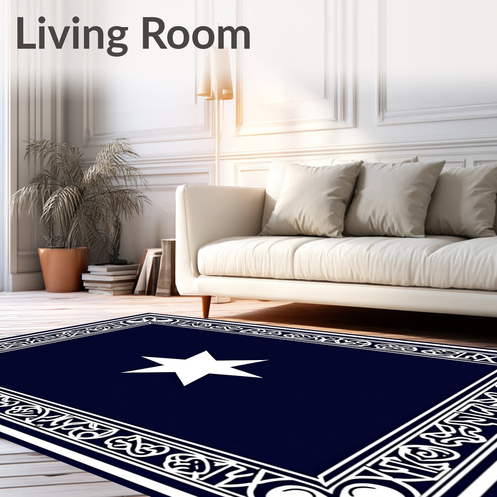 Deep Blue White Star Border Rug