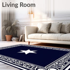 Deep Blue White Star Border Rug