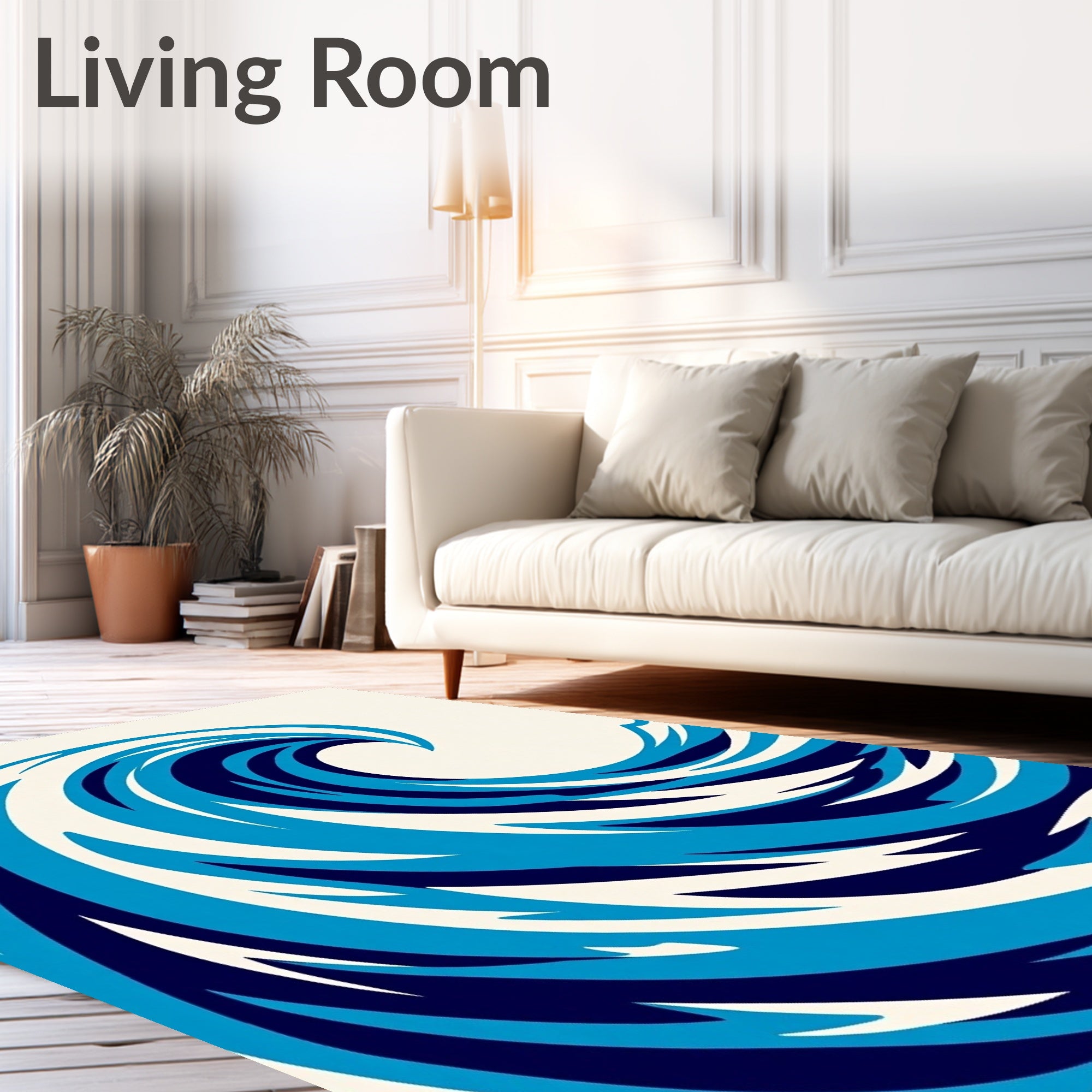 Deep Blue Abstract Ocean Wave Rug