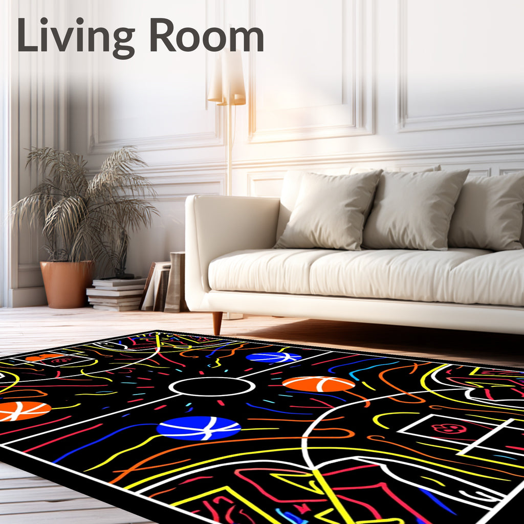 Vibrant Abstract Basketball Court Colors Rug