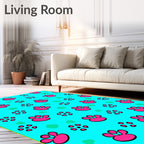 Bright Pink Flower Paw Print Aqua Rug