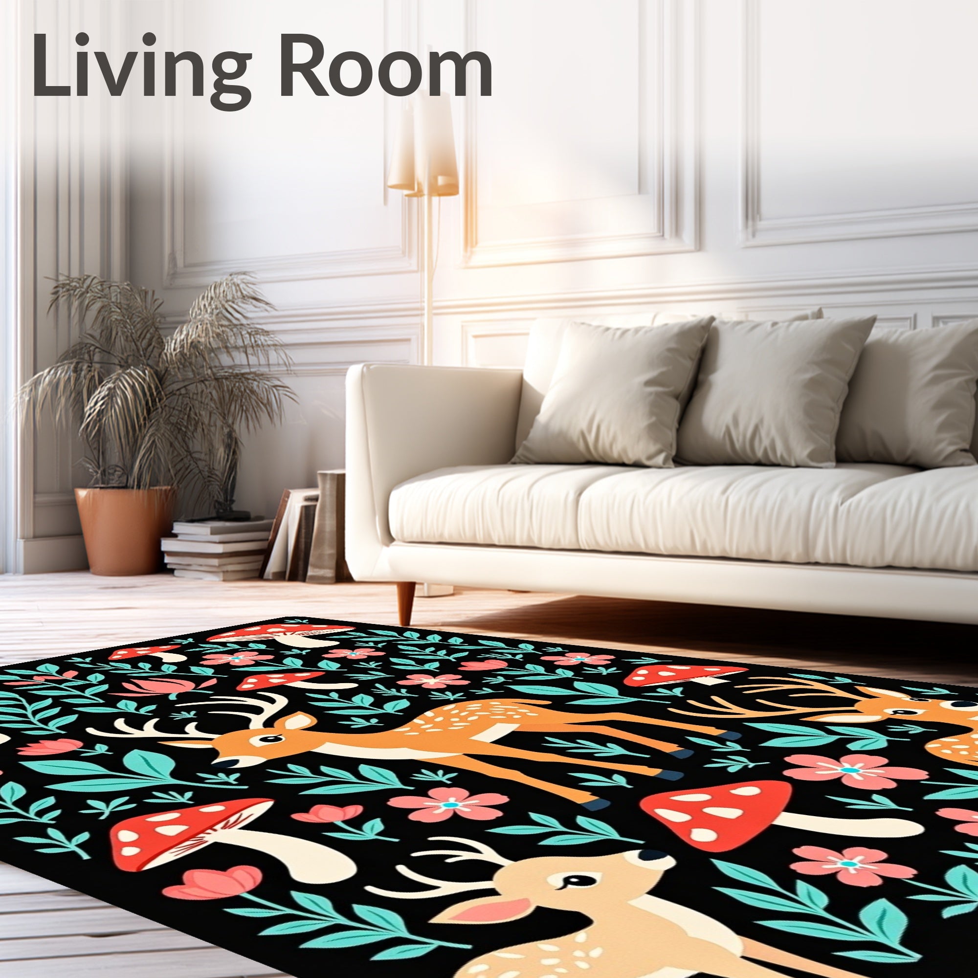 Woodland Creatures With Red Mushrooms Rug