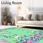 Whimsical Unicorn Pink Blue Pastel Border Rug