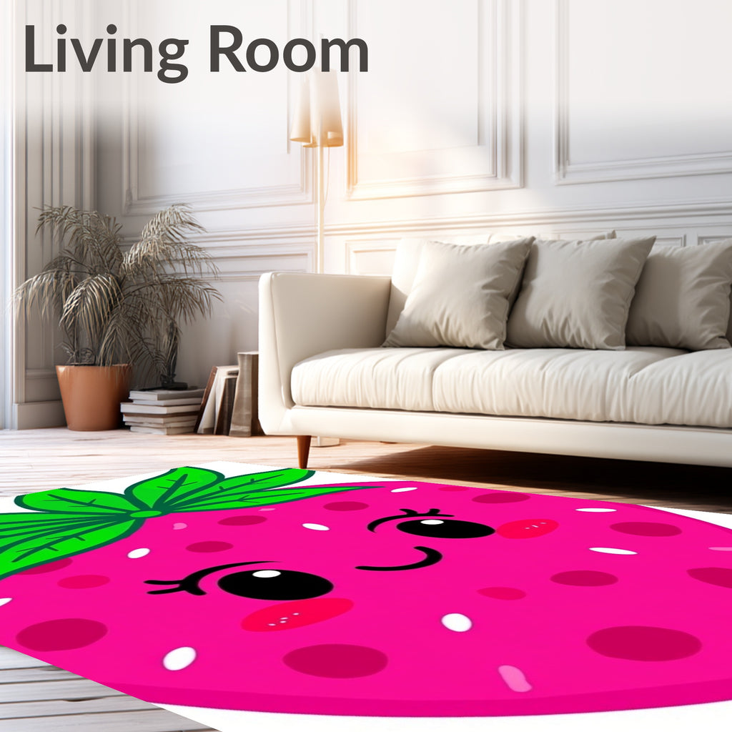 Kawaii Pink Strawberry Spots Foliage Rug