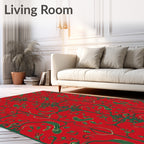 Red green ornate botanical vine Rug