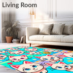Cute Kitten Rainbow Striped Playful Rug