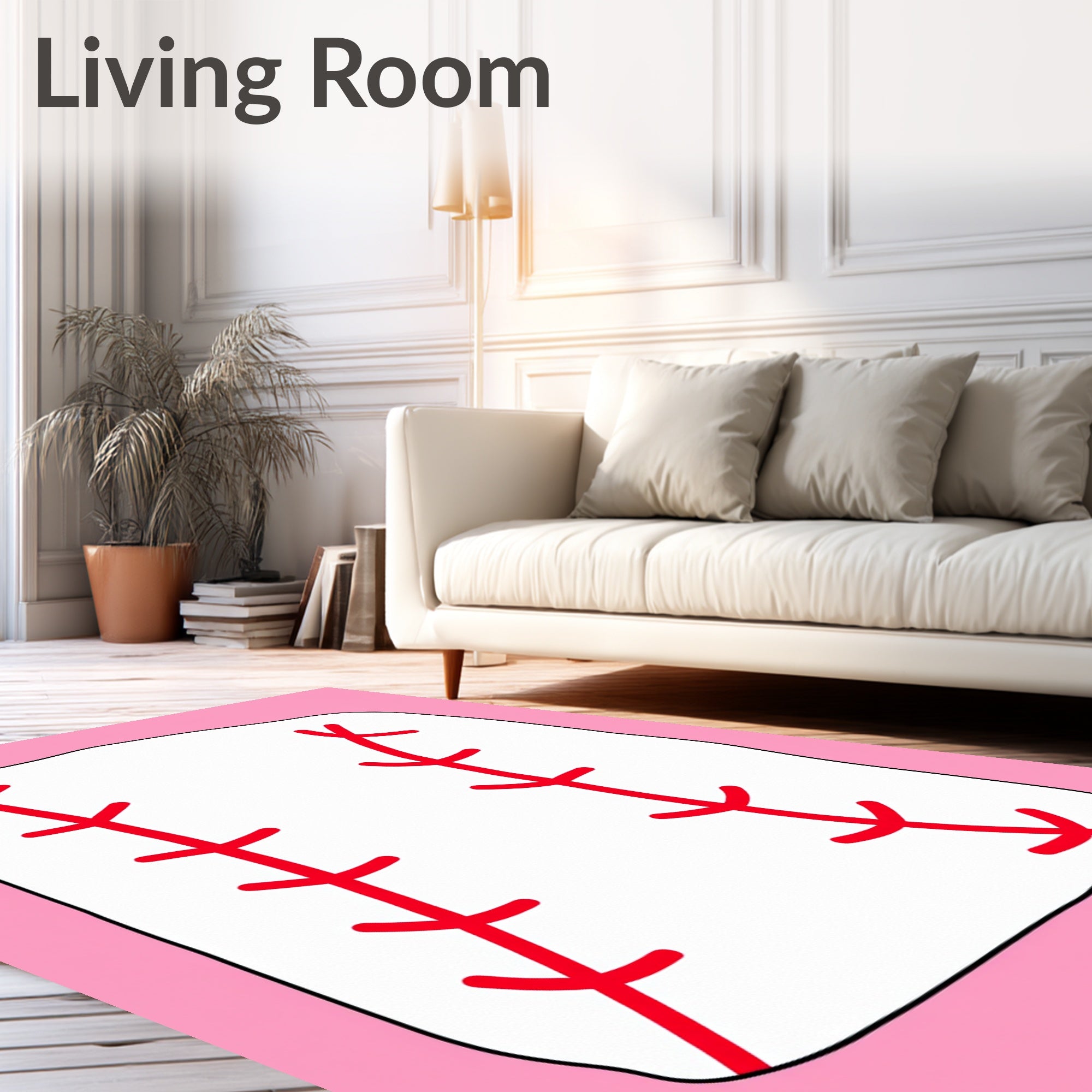 Sporty White Red Stitch Rug