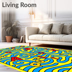 Vibrant Yellow Blue Alphabet Waves Rug