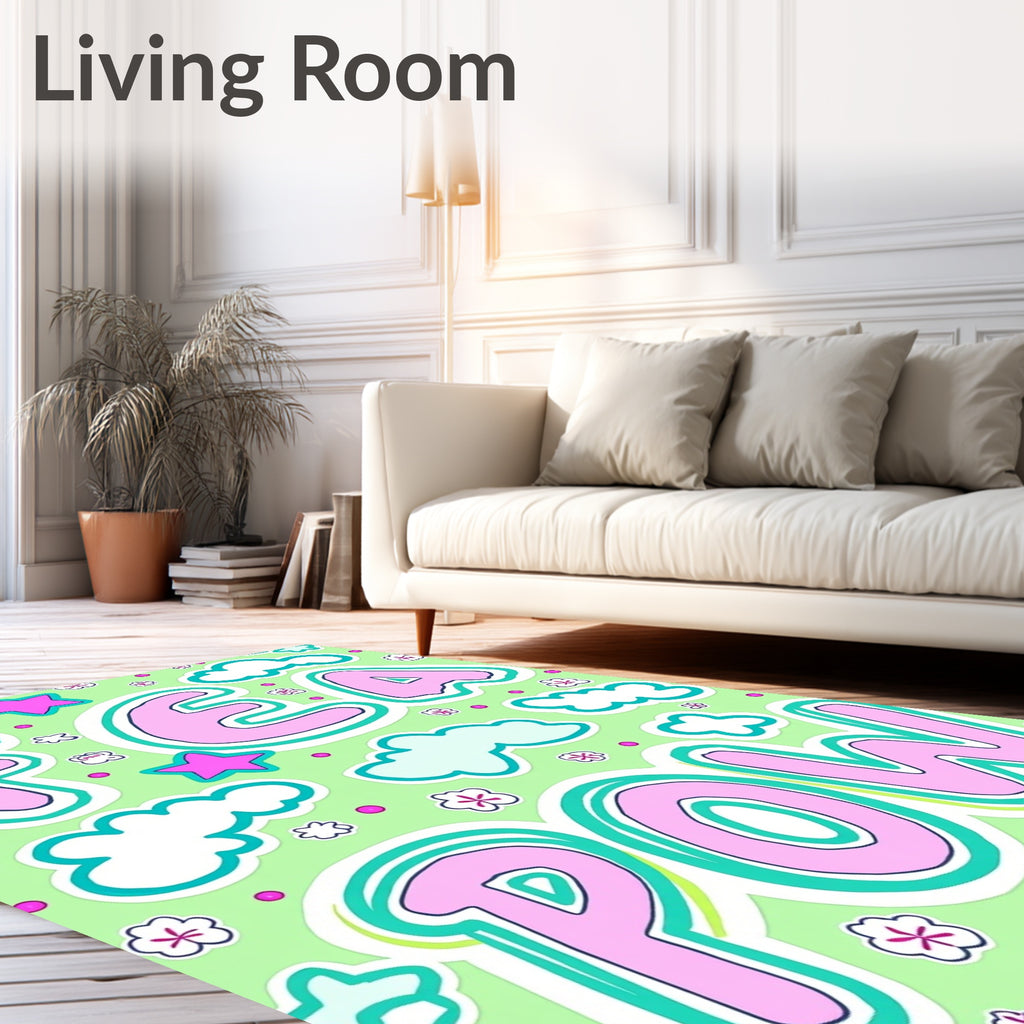 Pink Pow Clouds Stars Rug