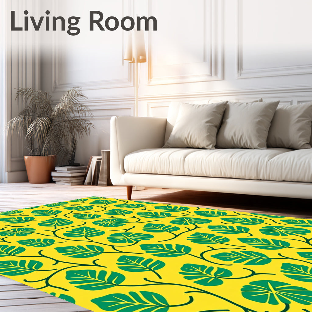 Bold Green Leaf Vines Yellow Rug