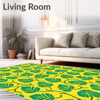 Bold Green Leaf Vines Yellow Rug