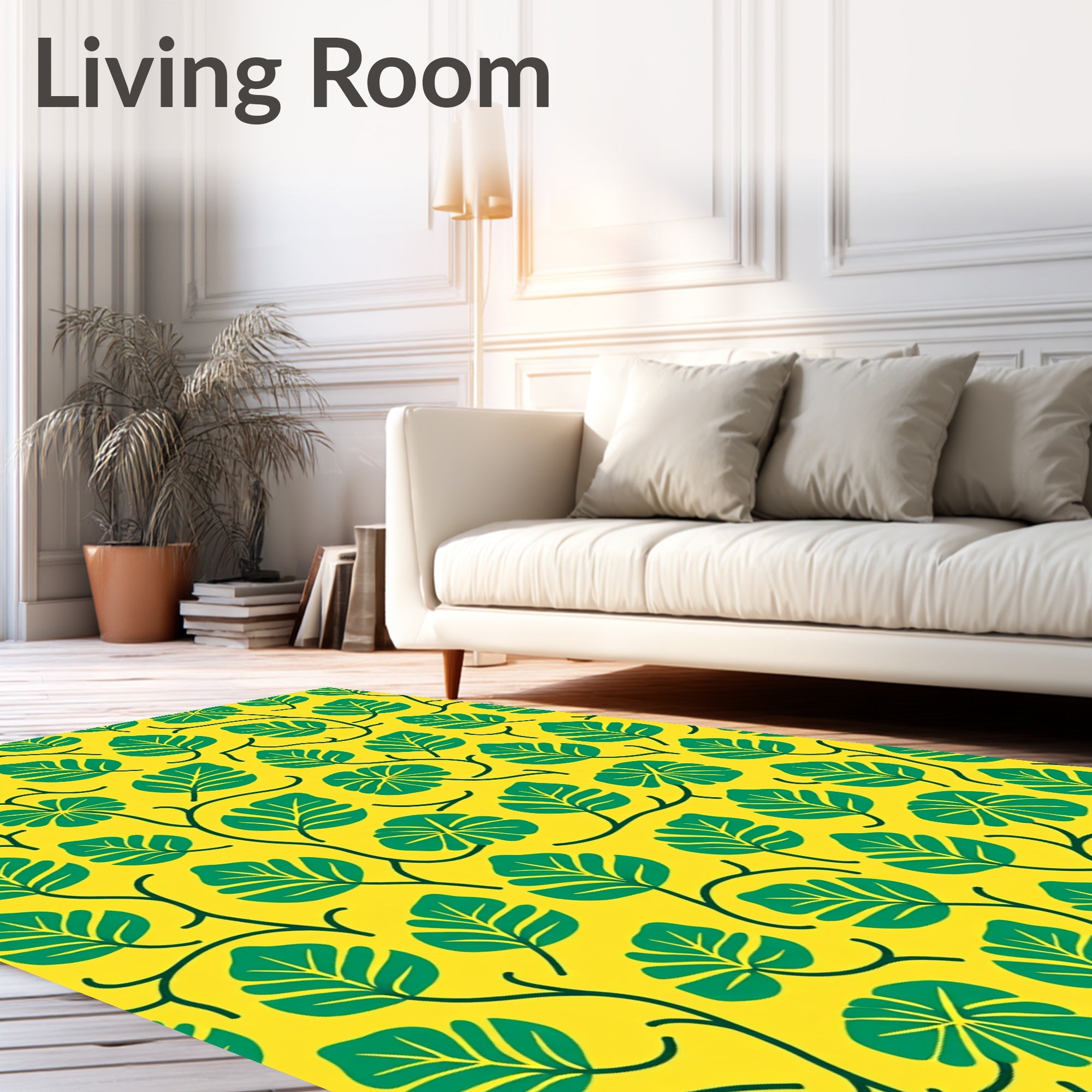 Bold Green Leaf Vines Yellow Rug