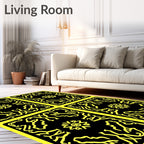 Bold Yellow Black Ancient Motif Rug