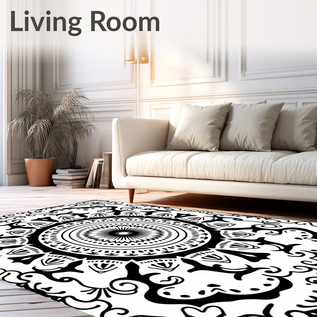 Vintage Black Floral Mandala Rug