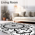 Vintage Black Floral Mandala Rug