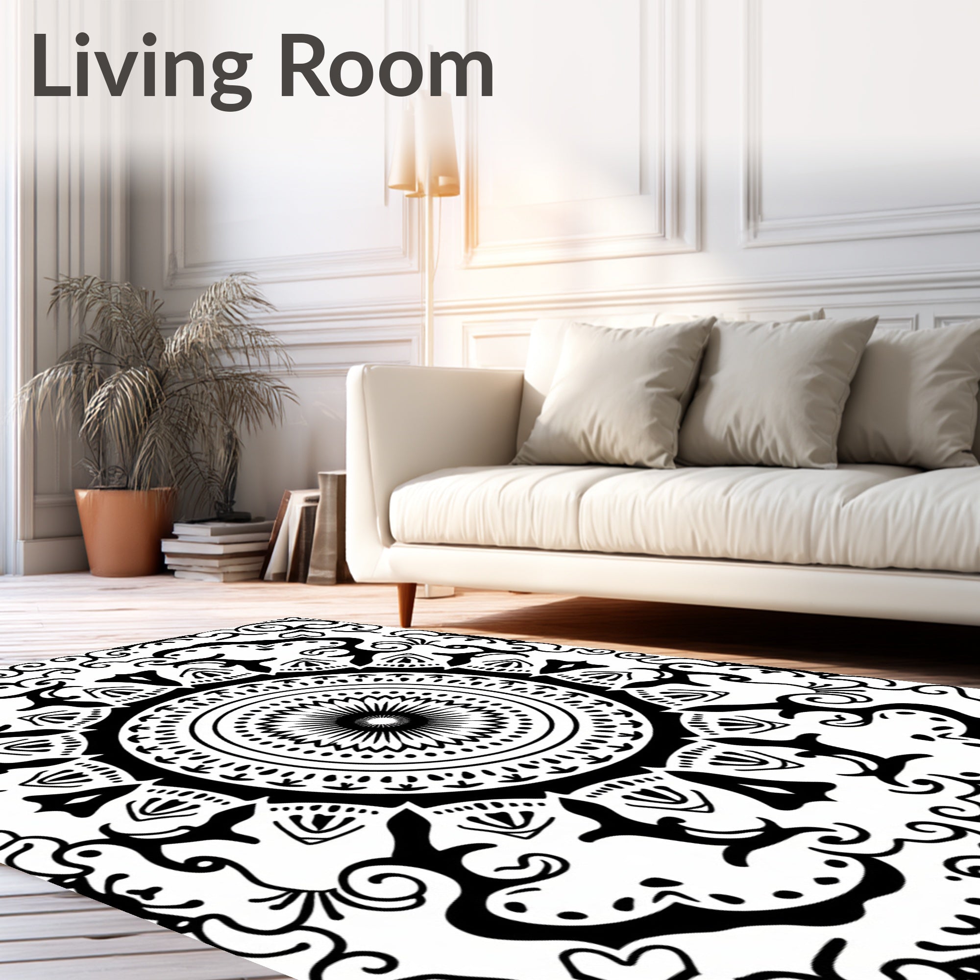 Vintage Black Floral Mandala Rug