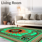 Vibrant Orange Sunburst Mint Mandala Rug
