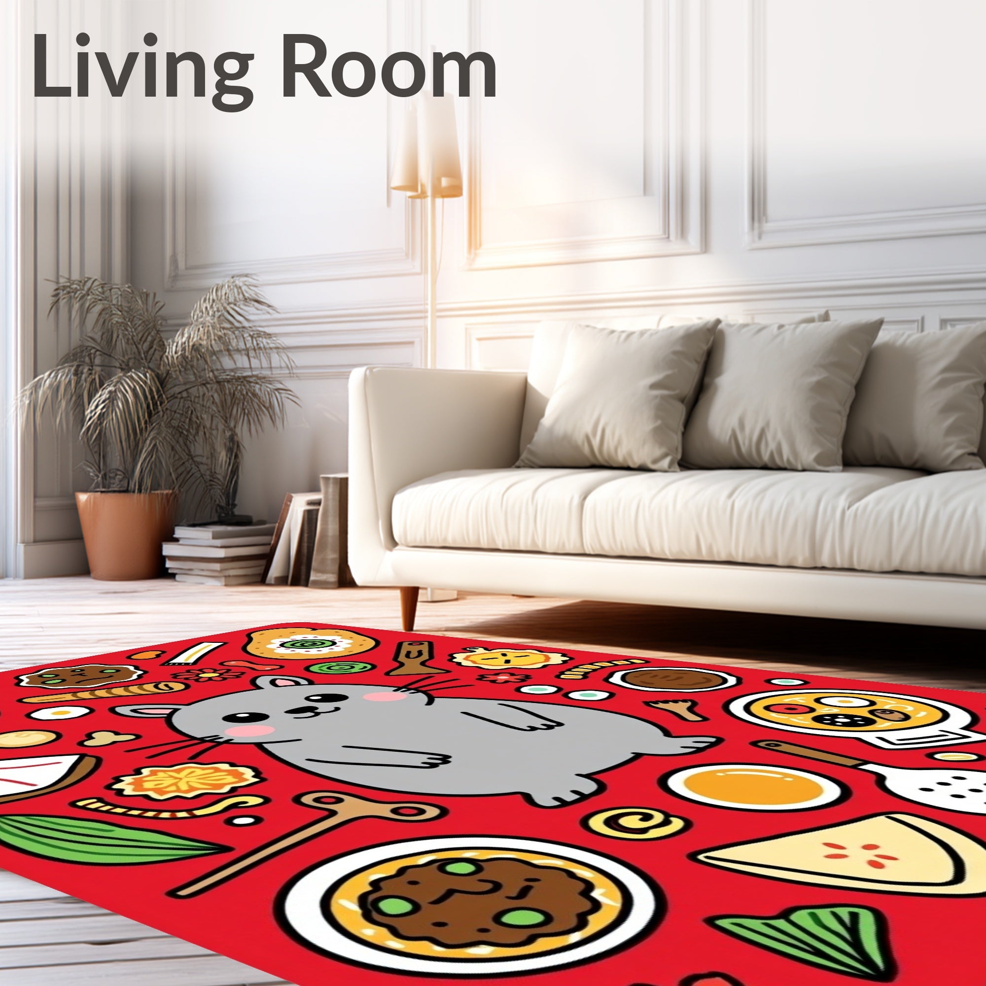 Gray Cat Food Collage Red Rug