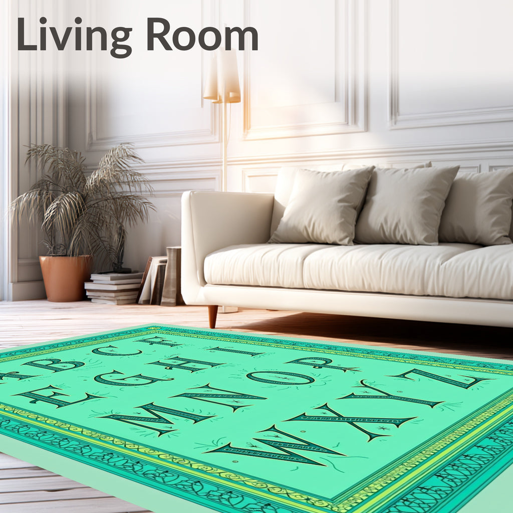 Mint Green Vintage Alphabet Poster Rug