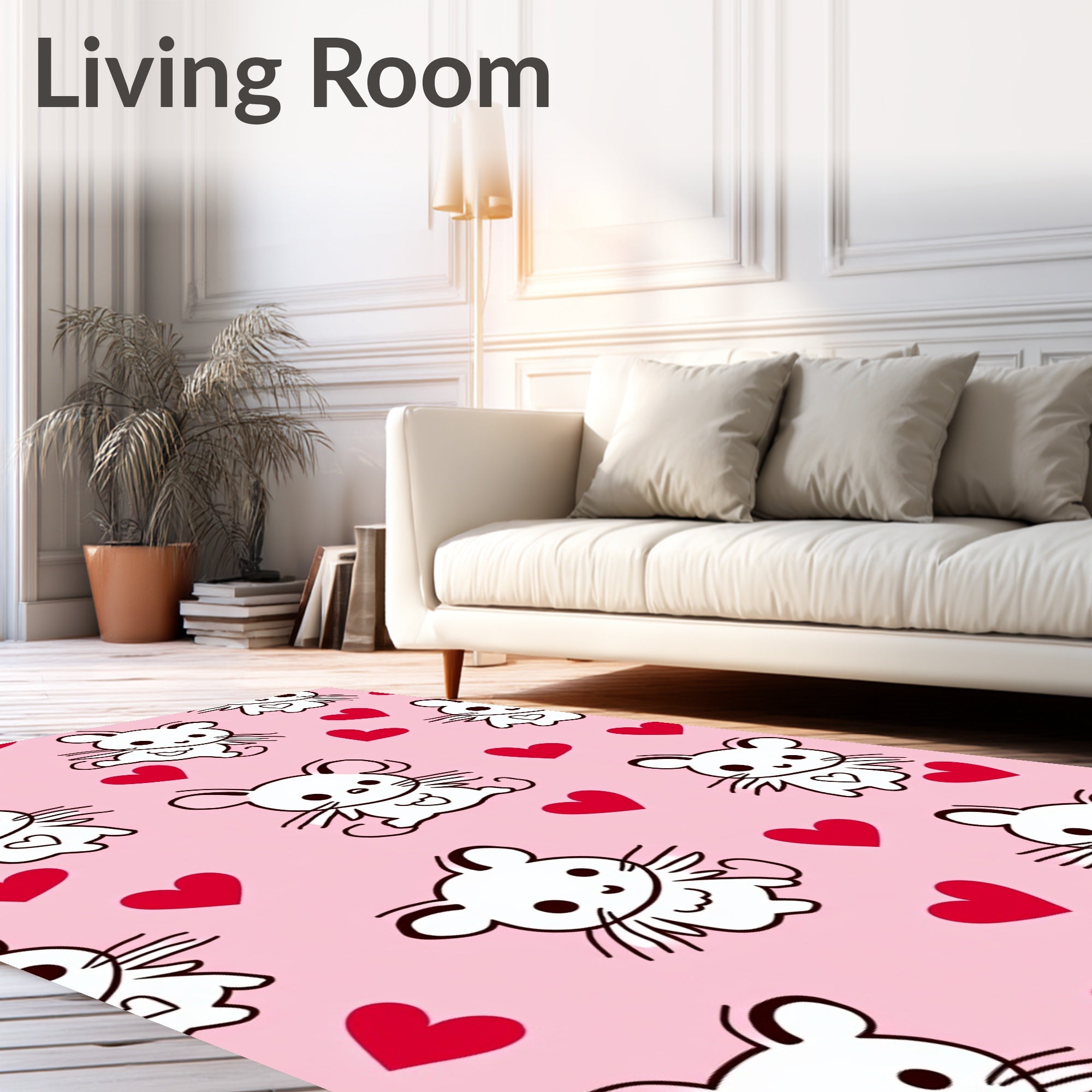 Cute white mice with red hearts Rug