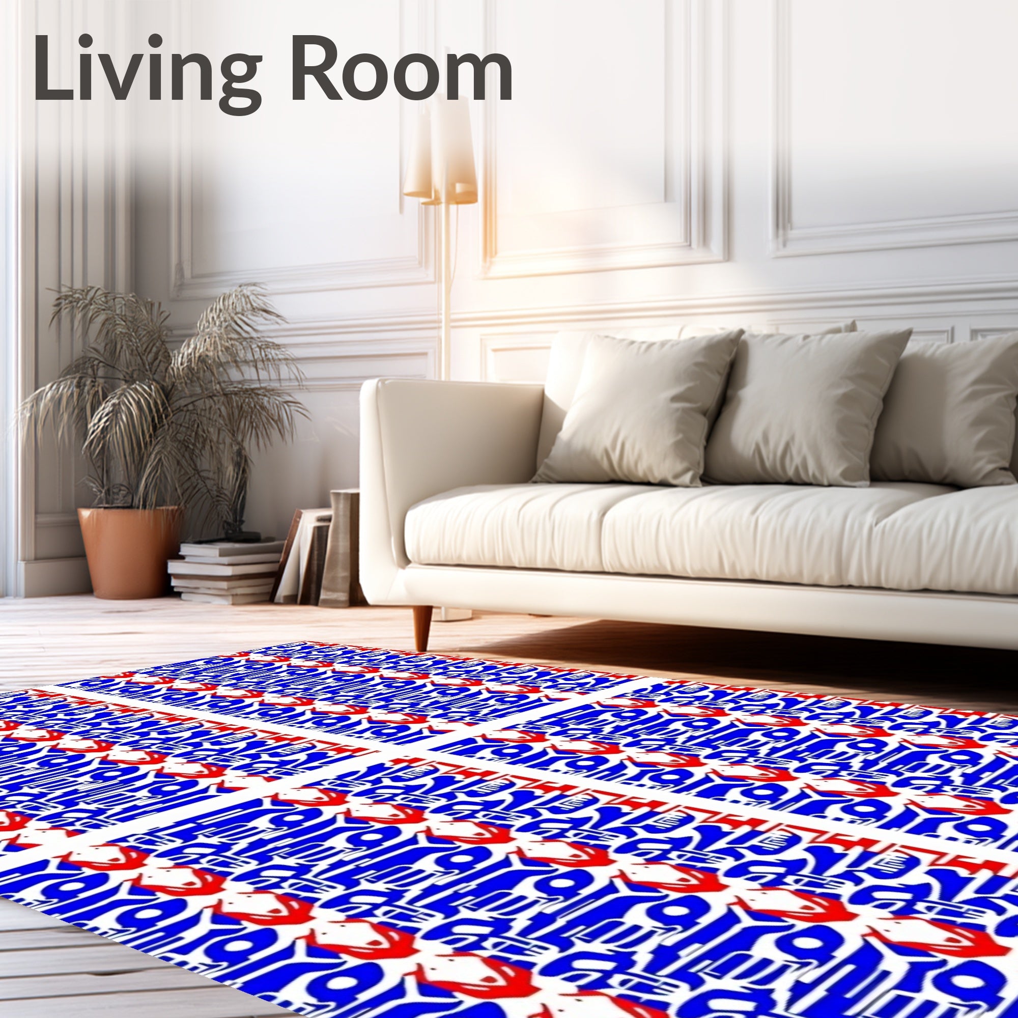 Bold Red Blue Tribal Stripes Rug